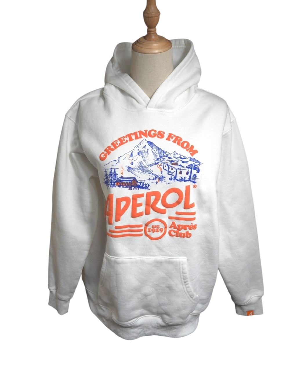 Aperol White Graphic Hoodie Sweatshirt- Orange & Blue Print